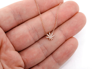 CANNABIS LEAF DIAMOND PENDANT 14K SOLD GOLD 0.10CTW