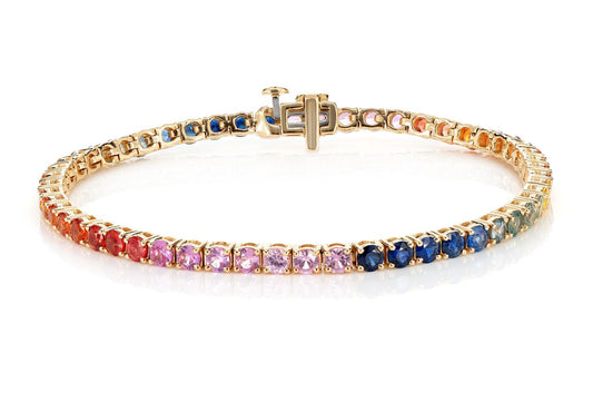 RAINBOW SAPPHIRE BRACELET 14K SOLID GOLD 7.30CTW