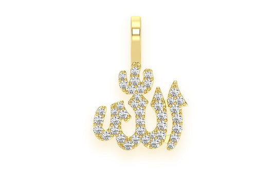 ALLAH ARABIC DIAMOND PENDANT 14K SOLID GOLD .30CTW