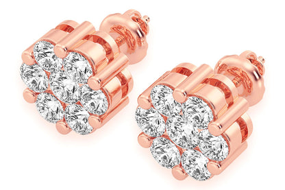 0.50CTW FLOWER STUD DIAMOND EARRINGS 14K SOLID GOLD