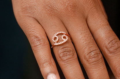 CANCER ZODIAC DIAMOND RING 14K SOLID GOLD 0.20CTW