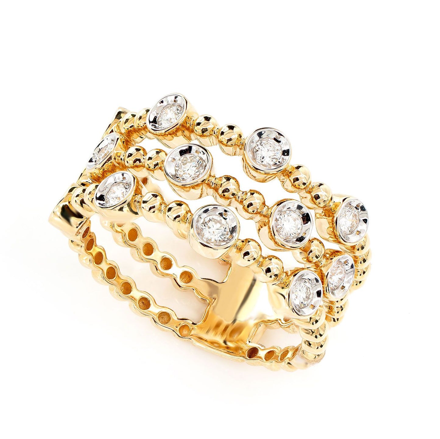 FOUR ROW SCATTERED BEADED BEZEL DIAMOND BAND RING 14K SOLID GOLD 0.35CTW
