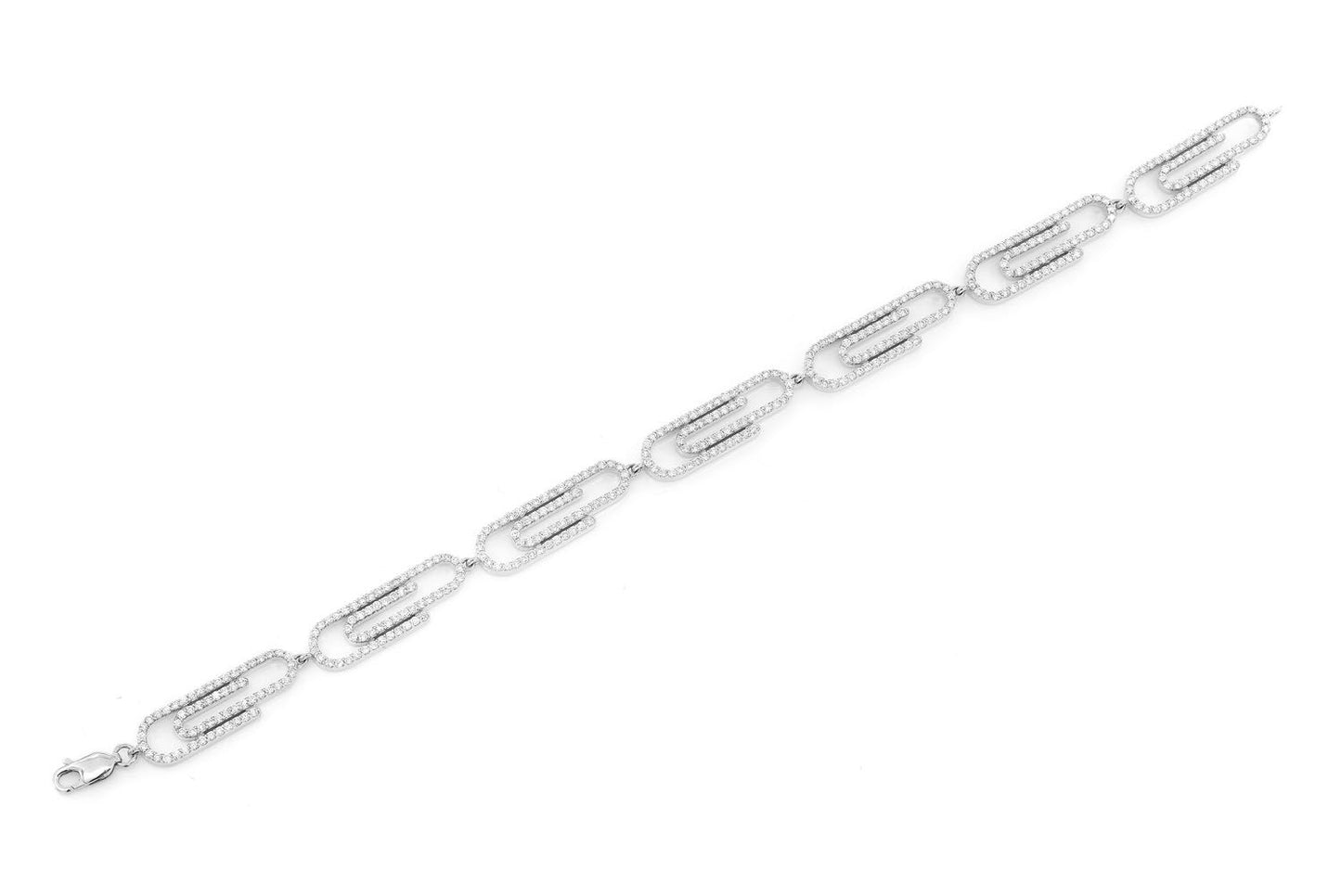 PAPER CLIP DIAMOND BRACELET 14K SOLID GOLD 3.50CTW