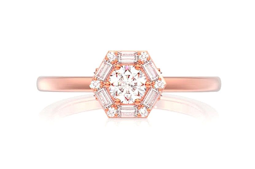 0.50CTW HEXAGON DIAMOND HALO RING 14K SOLID GOLD