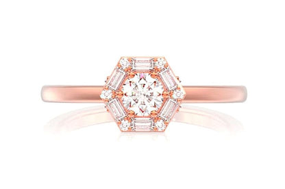 0.50CTW HEXAGON DIAMOND HALO RING 14K SOLID GOLD