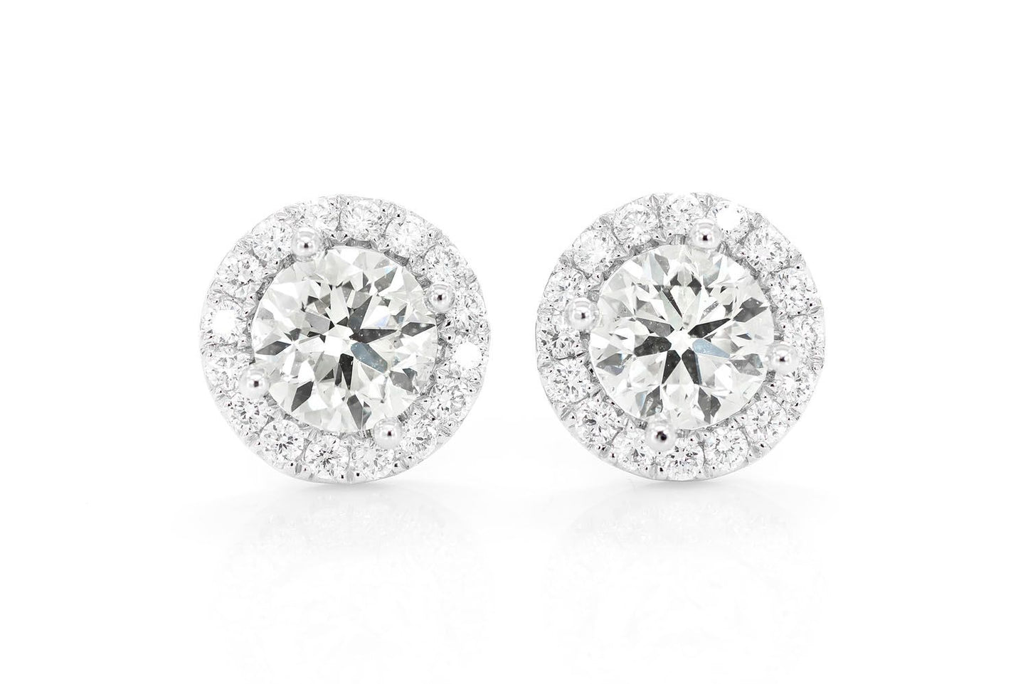 HALO SOLITAIRE STUD DIAMOND EARRINGS 14K SOLID GOLD 2.50CTW