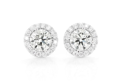 HALO SOLITAIRE STUD DIAMOND EARRINGS 14K SOLID GOLD 2.50CTW