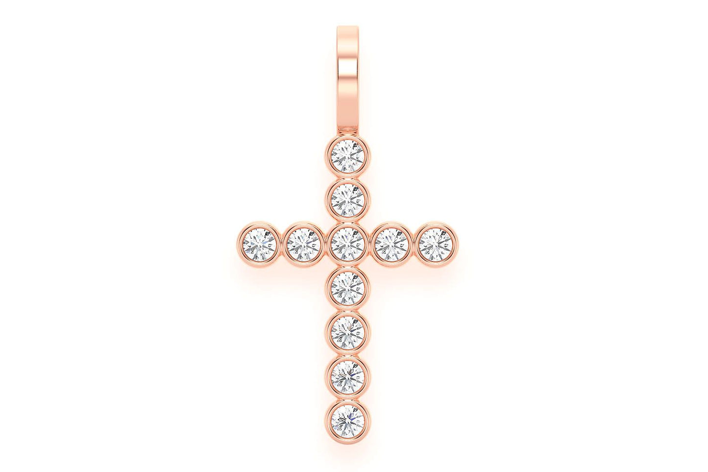 BEZEL SET CROSS DIAMOND PENDANT 14K SOLID GOLD 0.35CTW