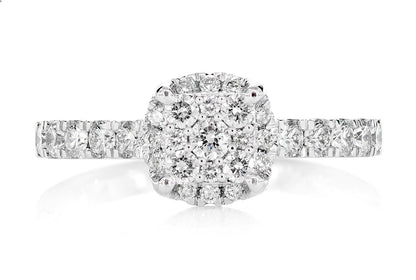 0.85CTW SQUARE CLUSTER HALO 14K SOLID GOLD - DIAMOND ENGAGEMENT RING