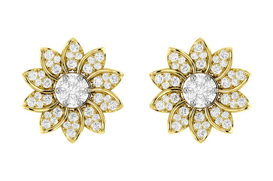 SUNFLOWER DIAMOND STUD EARRINGS 14K SOLID GOLD 0.30CTW