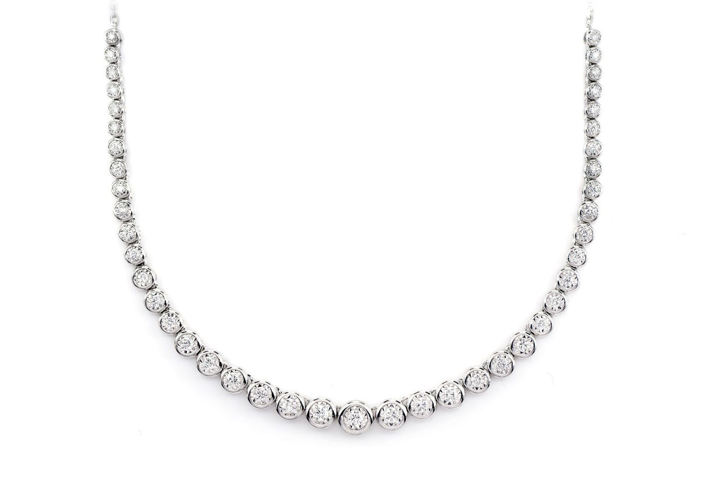 GRADUATED MIRACLE SET BEZEL DIAMOND TENNIS NECKLACE 14K SOLID GOLD 0.85CTW