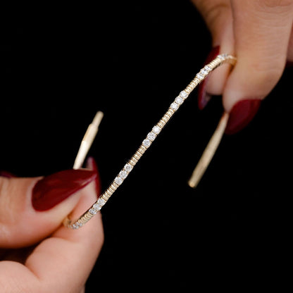 BEAD AND DIAMOND FLEX BANGLE BRACELET 14K SOLID GOLD 1.15CTW