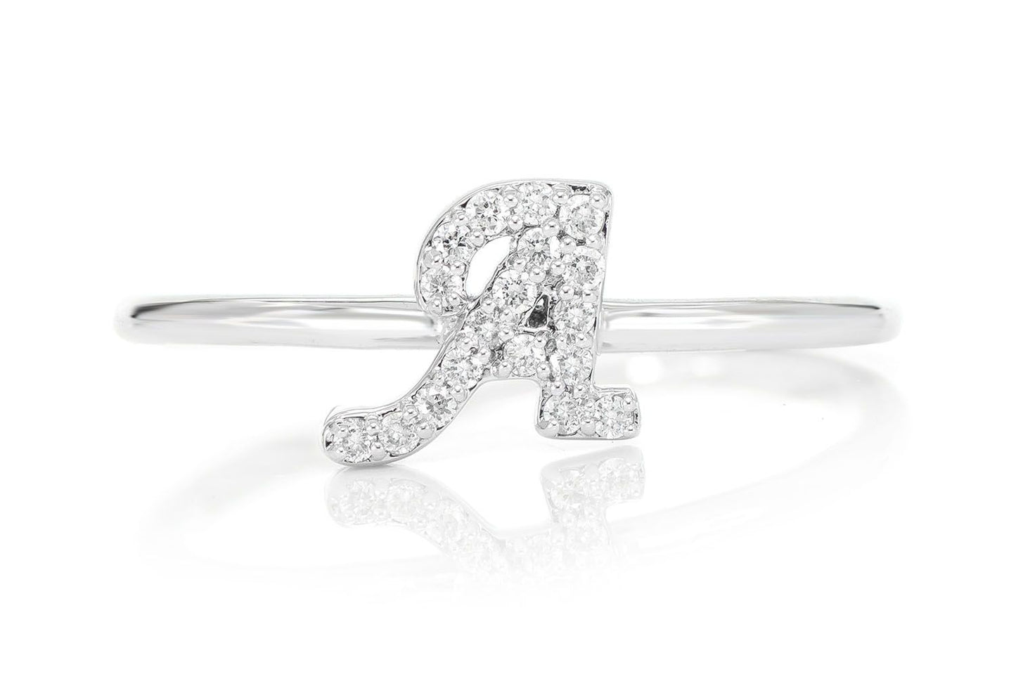 CURSIVE LETTER A DIAMOND RING 14K SOLID GOLD 0.10CTW