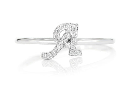 CURSIVE LETTER A DIAMOND RING 14K SOLID GOLD 0.10CTW