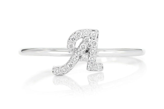 CURSIVE LETTER A DIAMOND RING 14K SOLID GOLD 0.10CTW