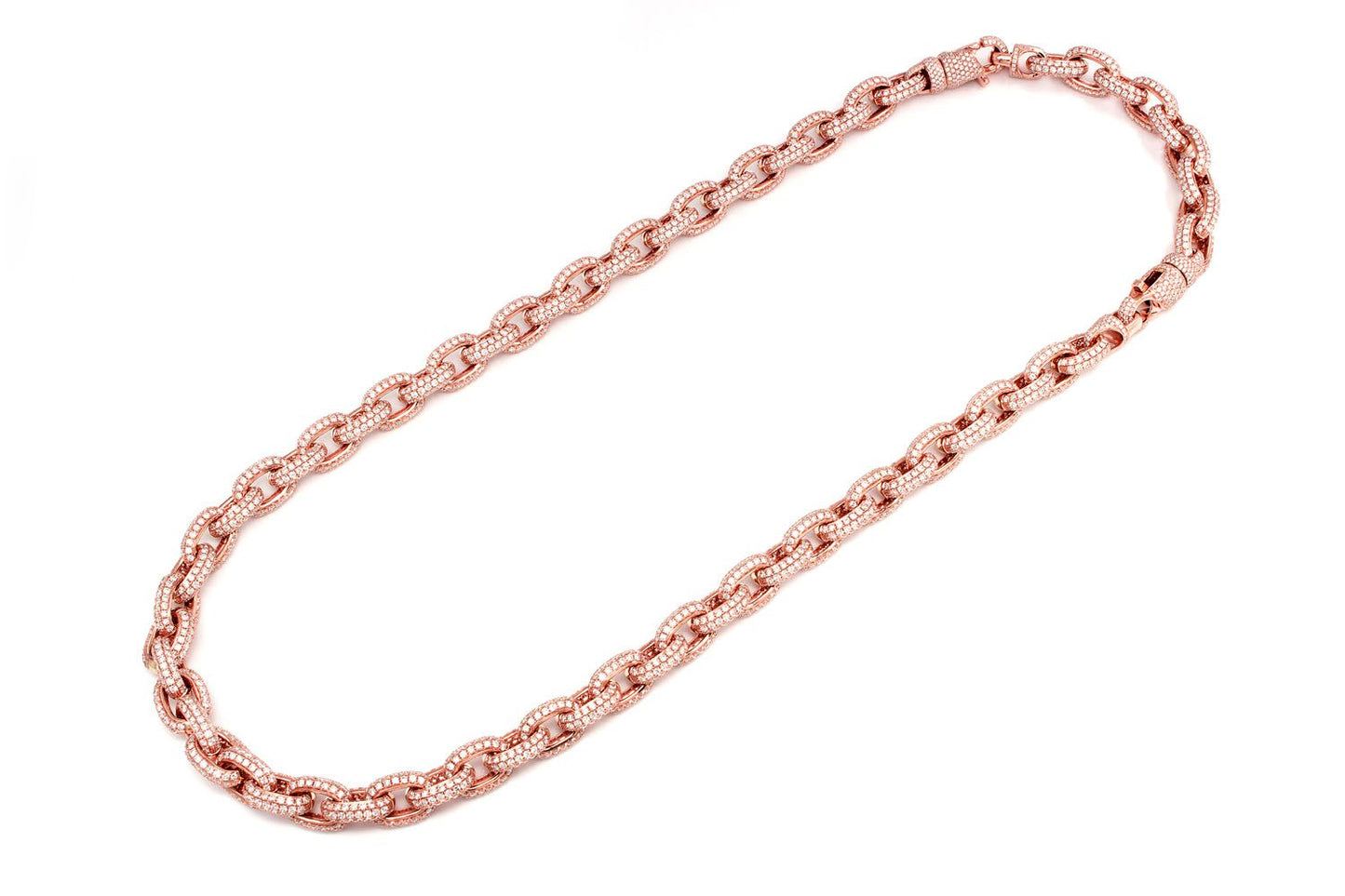 ELONGATED ROLO LINK DIAMOND NECKLACE 14K SOLID GOLD 58.48CTW