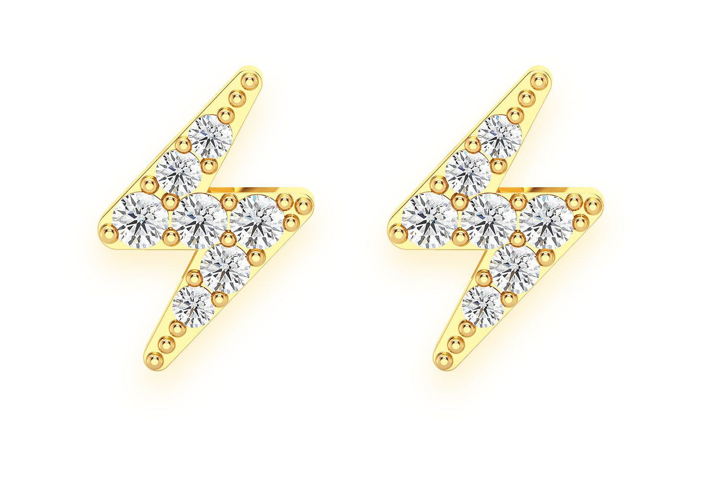 LIGHTNING BOLT STUD DIAMOND EARRINGS 14K SOLID GOLD 0.10CTW