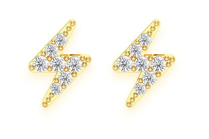 LIGHTNING BOLT STUD DIAMOND EARRINGS 14K SOLID GOLD 0.10CTW