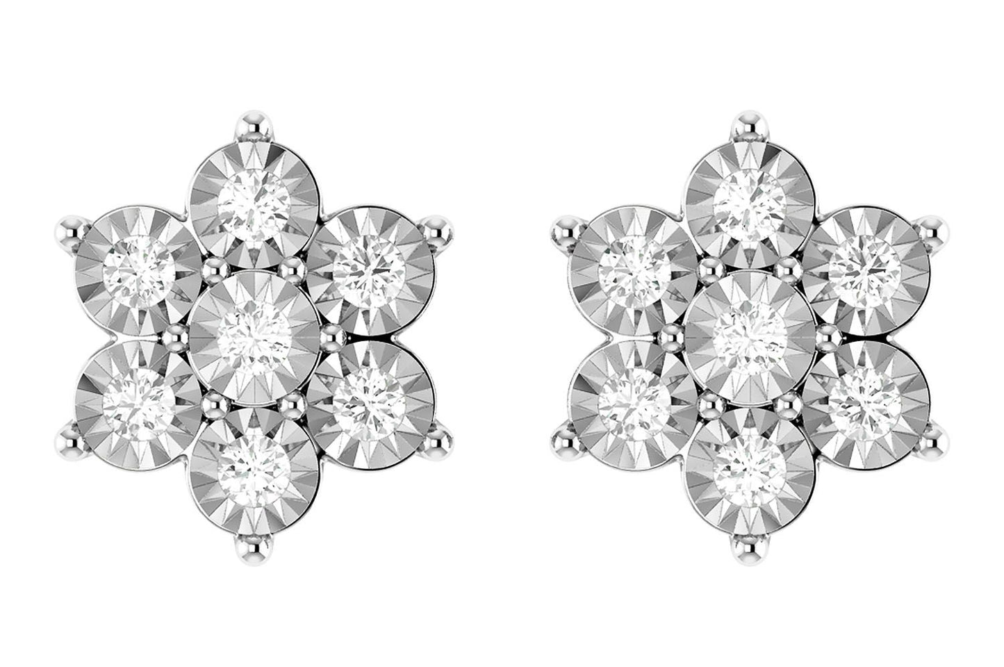 6 POINT DIAMOND FLOWER STUD EARRINGS 14K SOLID GOLD 0.65CTW