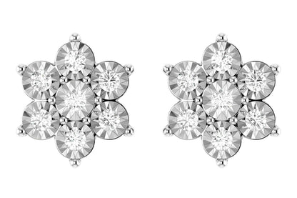 6 POINT DIAMOND FLOWER STUD EARRINGS 14K SOLID GOLD 0.65CTW
