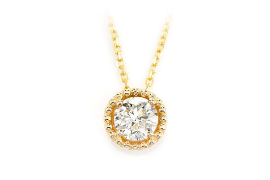 BEADED HALO DIAMOND SOLITAIRE PENDANT ATTACHED NECKLACE 14K SOLID GOLD 0.45CTW