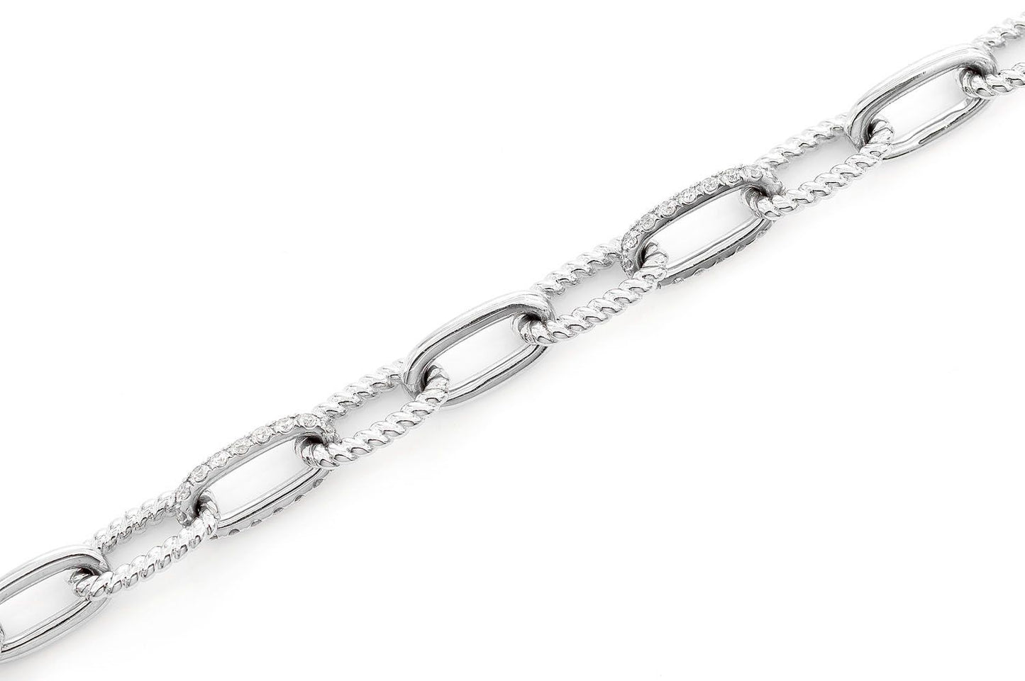 DIAMOND PAVE ENLONGATED ROLO LINK BRACELET 14K SOLID GOLD 0.70CTW