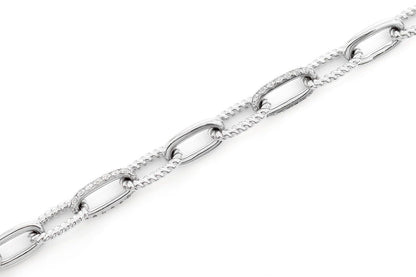 DIAMOND PAVE ENLONGATED ROLO LINK BRACELET 14K SOLID GOLD 0.70CTW