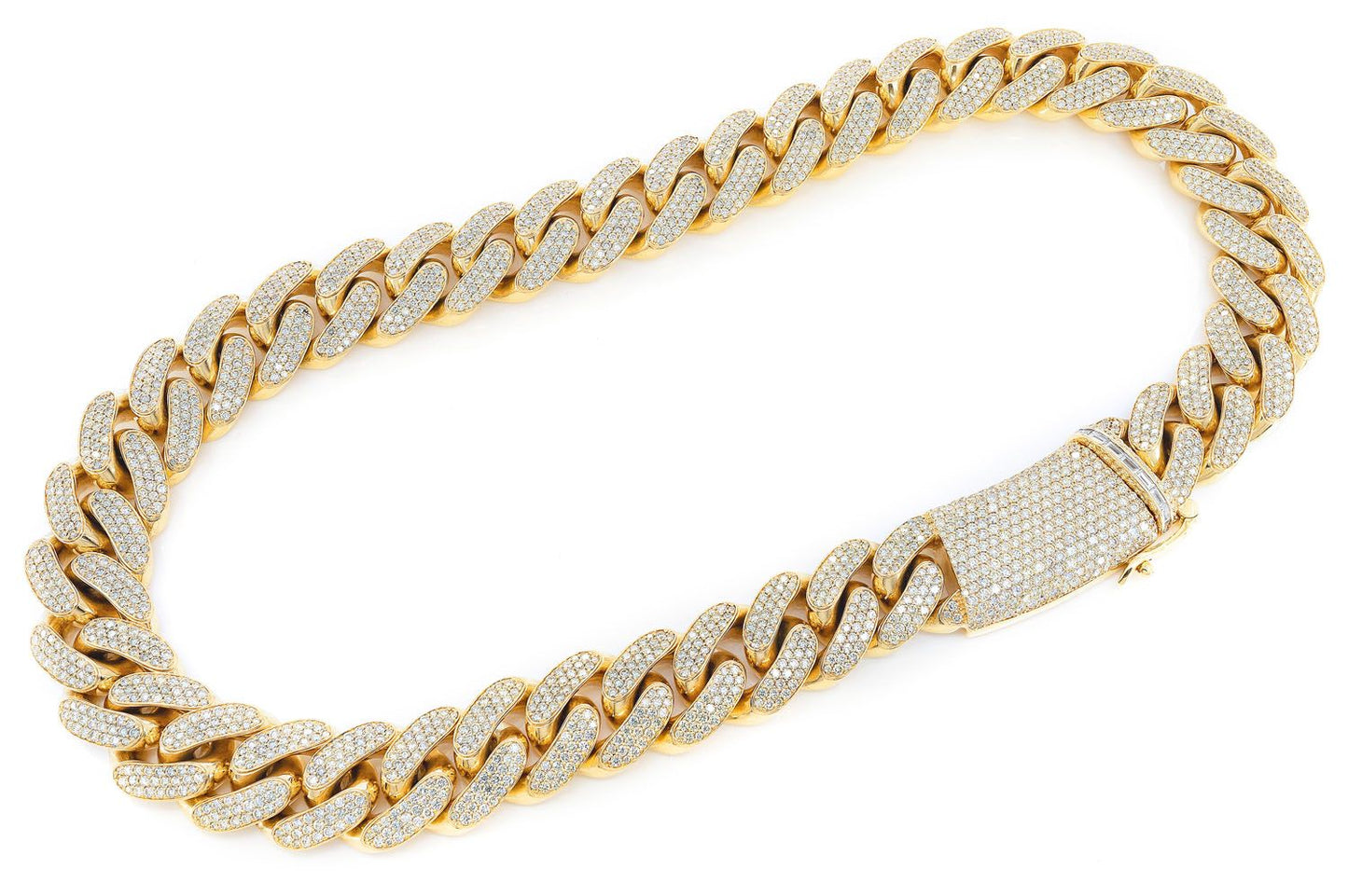 Бриллиантовое колье Miami Cuban Link 24 мм, цельное золото 14 карат, 71,75 карата