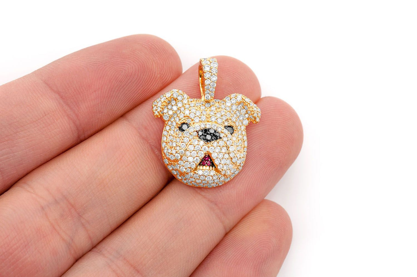 BULLDOG DIAMOND PENDANT 14K SOLID GOLD 1.55CTW