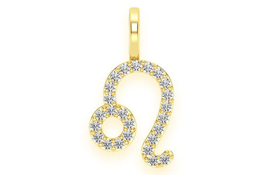 LEO ZODIAC DIAMOND PENDANT 14K SOLID GOLD 0.10CTW