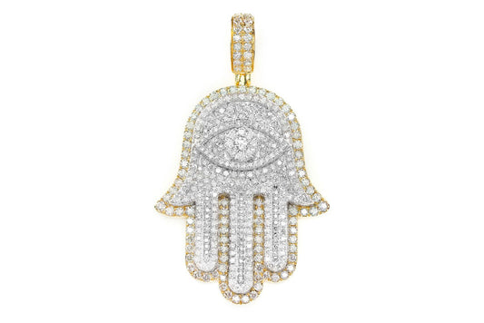 EVIL EYE DOUBLE LAYER HAMSA PENDANT 14K SOLID GOLD 4.85CTW