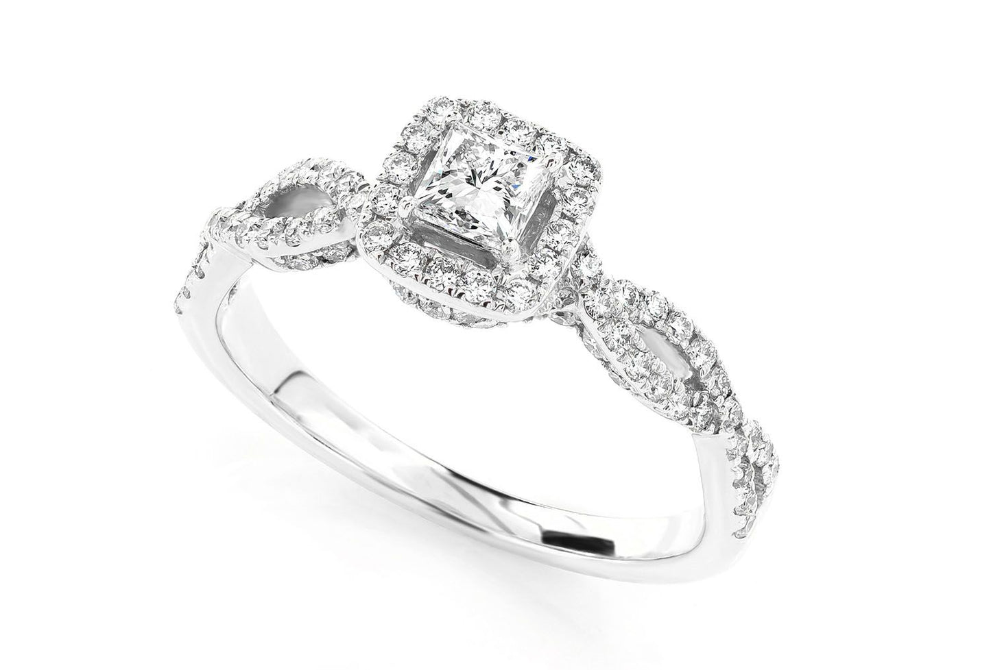 0.85CTW PRINCESS HALO TWIST SHANK - DIAMOND ENGAGEMENT RING
