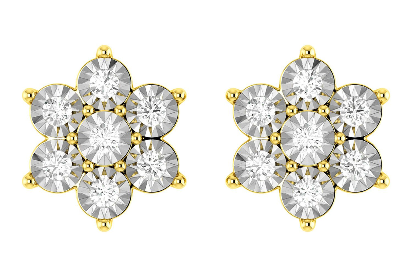 6 POINT DIAMOND FLOWER STUD EARRINGS 14K SOLID GOLD 0.65CTW