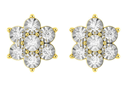 6 POINT DIAMOND FLOWER STUD EARRINGS 14K SOLID GOLD 0.65CTW