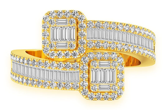 BORDER BAGUETTE CROSSOVER DIAMOND RING 14K SOLID GOLD 1.00CTW