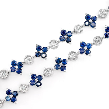 SAPPHIRE FLOWER AND DIAMOND BEZEL NECKLACE 14K SOLID GOLD 1.65CTW
