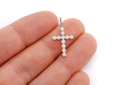 BEZEL SET CROSS DIAMOND PENDANT 14K SOLID GOLD 0.35CTW