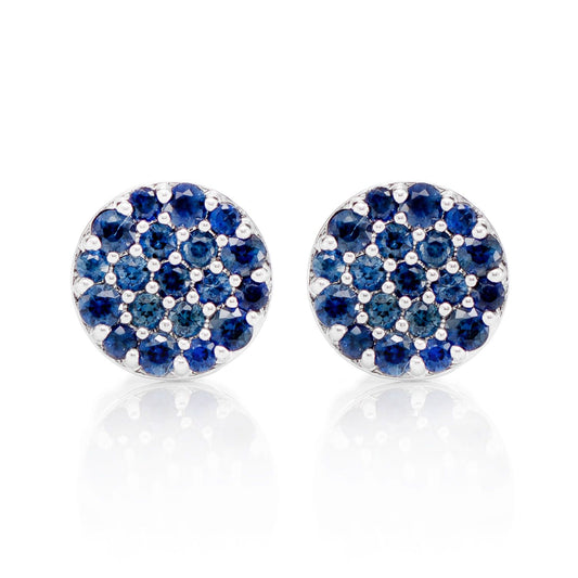 ROUND SAPPHIRE CLUSTER STUD EARRINGS 14K SOLID GOLD 0.30CTW
