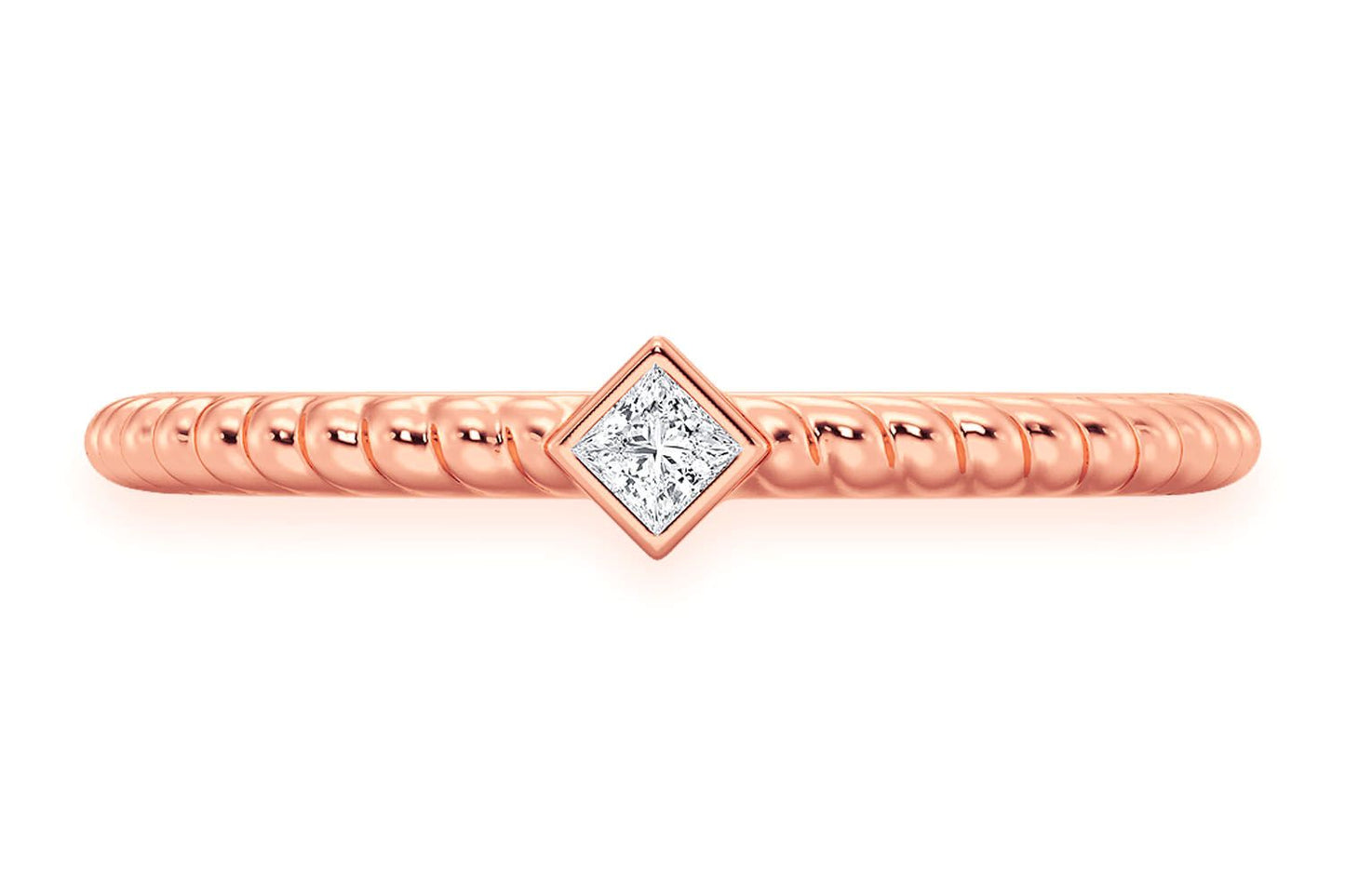 Кольцо с бриллиантами Princess Bezel Rope из цельного золота 14 карат 0,05 карата