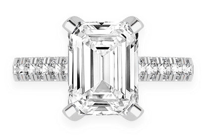 3.00CT EMERALD SOLITAIRE - SINGLE ROW SCALLOP - DIAMOND ENGAGEMENT RING