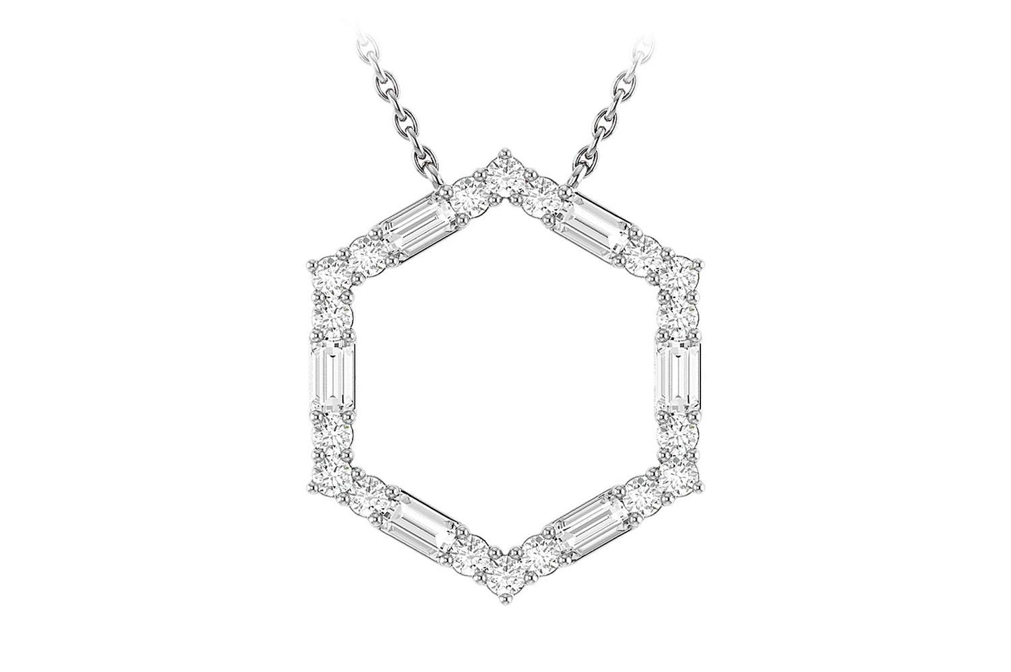 HEXAGON BAGUETTE DIAMOND PENDANT ATTACHED 14K SOLID GOLD 0.25CTW