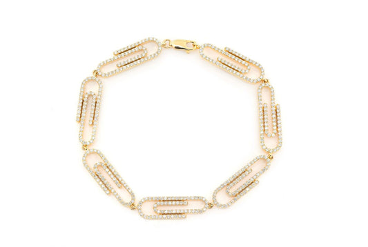 PAPER CLIP DIAMOND BRACELET 14K SOLID GOLD 3.50CTW