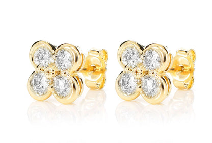 DIAMOND CLOVER STUD EARRINGS 14K SOLID GOLD 0.95CTW