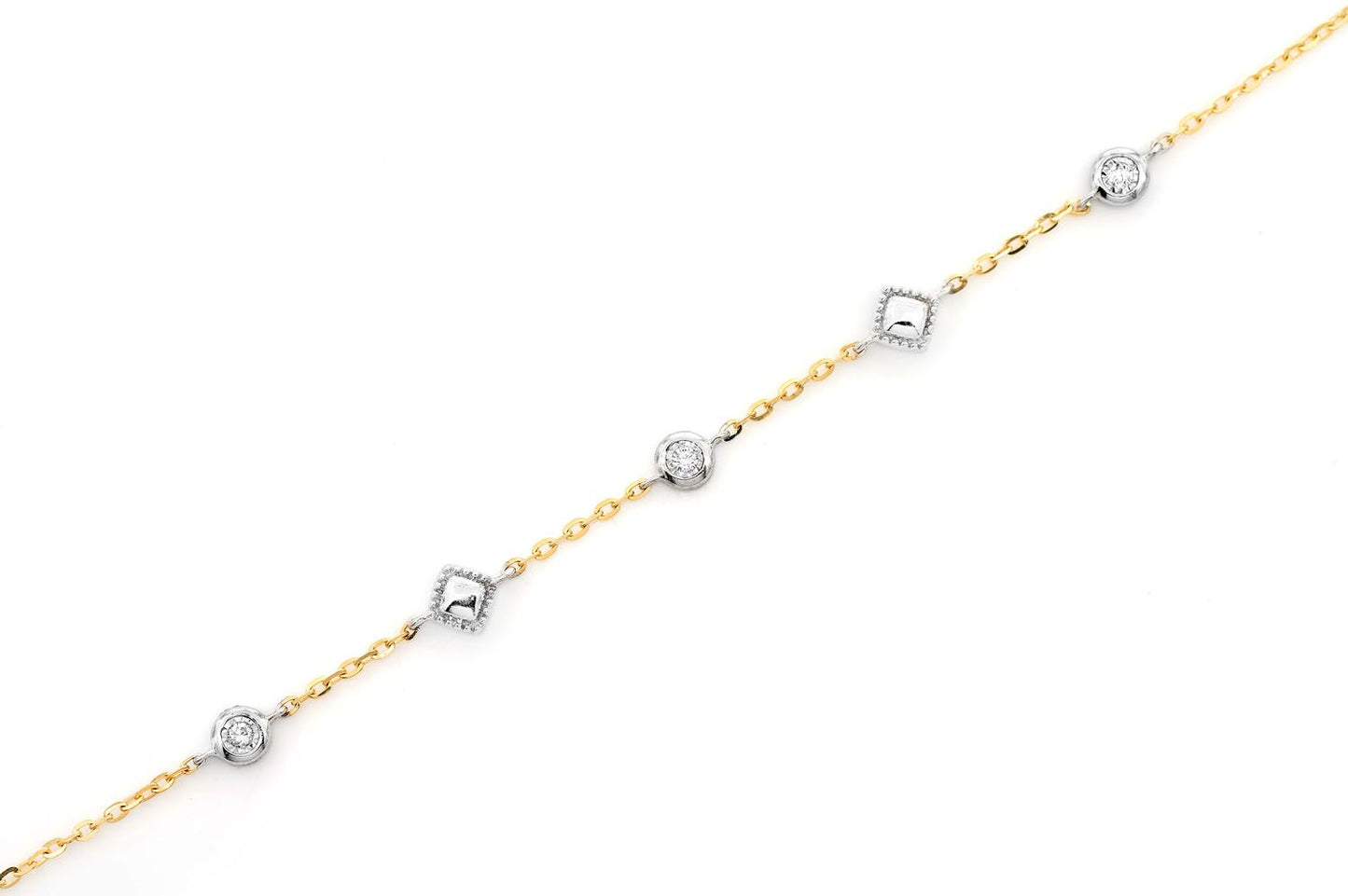 SQUARE BEAD & BEZEL DIAMOND BRACELET 14K SOLID GOLD 0.05CTW