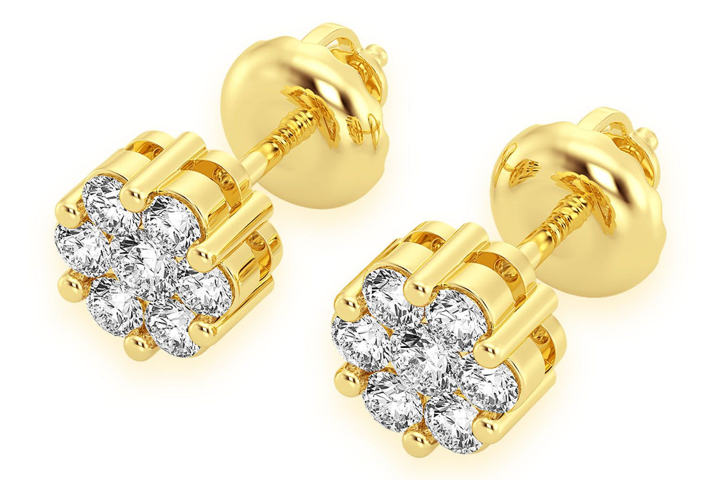 0.25CTW FLOWER STUD DIAMOND EARRINGS 14K SOLID GOLD
