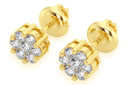 0.25CTW FLOWER STUD DIAMOND EARRINGS 14K SOLID GOLD