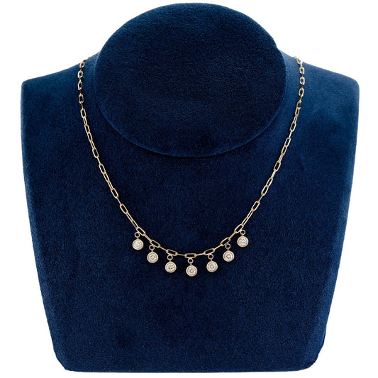 BEZEL SET DIAMOND DANGLE NECKLACE 14K SOLID GOLD 0.50CTW