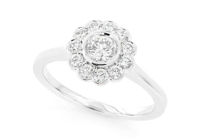 FLOWER BEZEL HALO DIAMOND RING 14K SOLID GOLD 0.65CTW