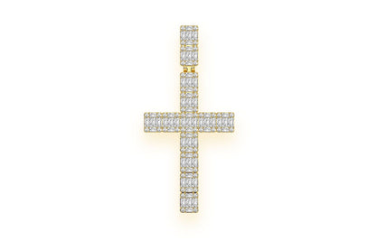 BAGUETTE CROSS DIAMOND PENDANT 14K SOLID GOLD 1.00CTW