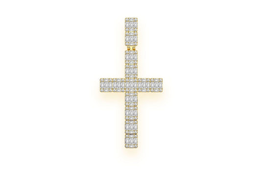 BAGUETTE CROSS DIAMOND PENDANT 14K SOLID GOLD 1.00CTW
